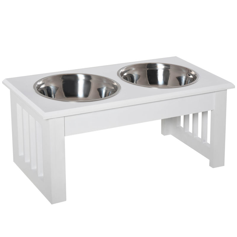 PawHut Erhöhter Hundenapf Futternapf mit 2 Näpfe Wassernapf 2 x 900ml Edelstahlnäpfen Fressnapf Futterstation Hundenäpfe für Mittlere Hunde Katzen Weiß Aosom – Bild 1 von 2