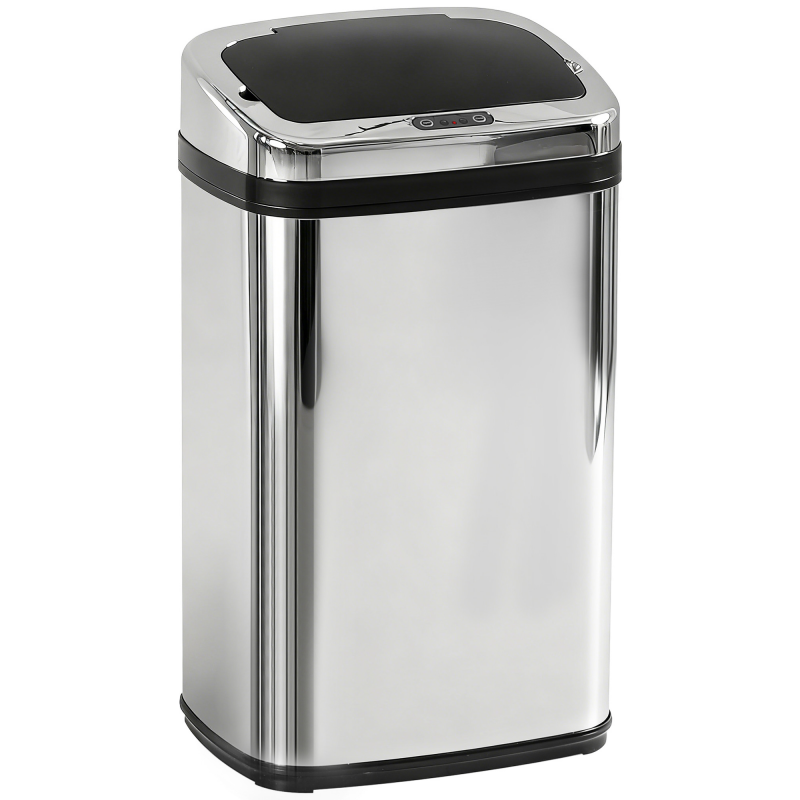 HOMCOM Automatik Sensor Mülleimer 30L mit IR Sensor, viereckig, Edelstahl, optionaler Inneneimer für hygienisches Abfallmanagement Aosom.de – Bild 1 von 2