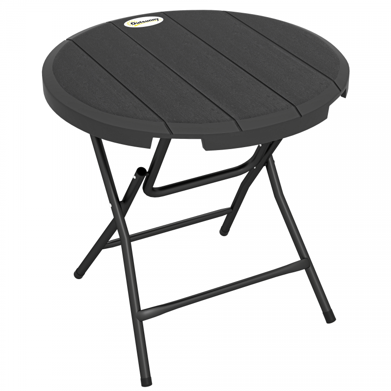 Outsunny Gartentisch für 4 Personen, runder Klapptisch Ø80 cm, Garten Esstisch in Holzoptik, dunkelgrau, ideal für Balkon & Terrasse Aosom.de – Bild 1 von 2