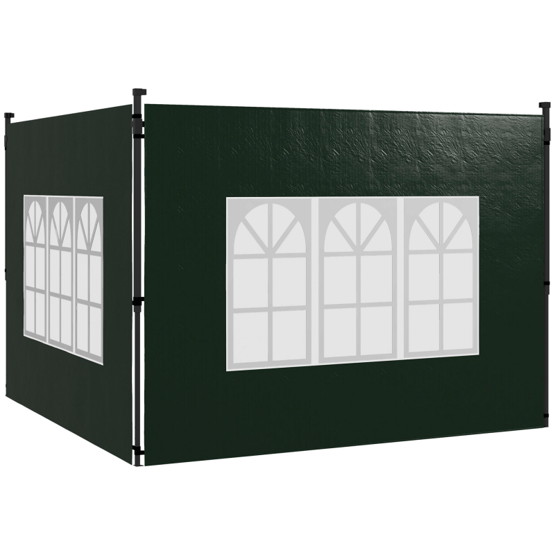 Outsunny 2er Set Seitenwände für Pavillon 3x3 3x6 Wasserdicht Seitenteile mit Fenster Winterfest Seitenwände für Pavillon Partyzelt Gartenzelt, Dunkelgrün Aosom – Bild 1 von 2