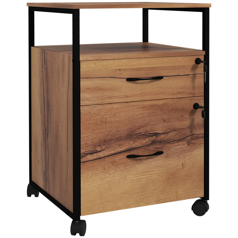 Vinsetto Rollcontainer fürs Büro mit 2 abschließbaren Schubladen, Rollen, Schreibtisch-Container für Letter/A4, Büroschrank für unter den Schreibtisch, 44x40x66.5cm, Rustikales Braun Aosom – Bild 1 von 2