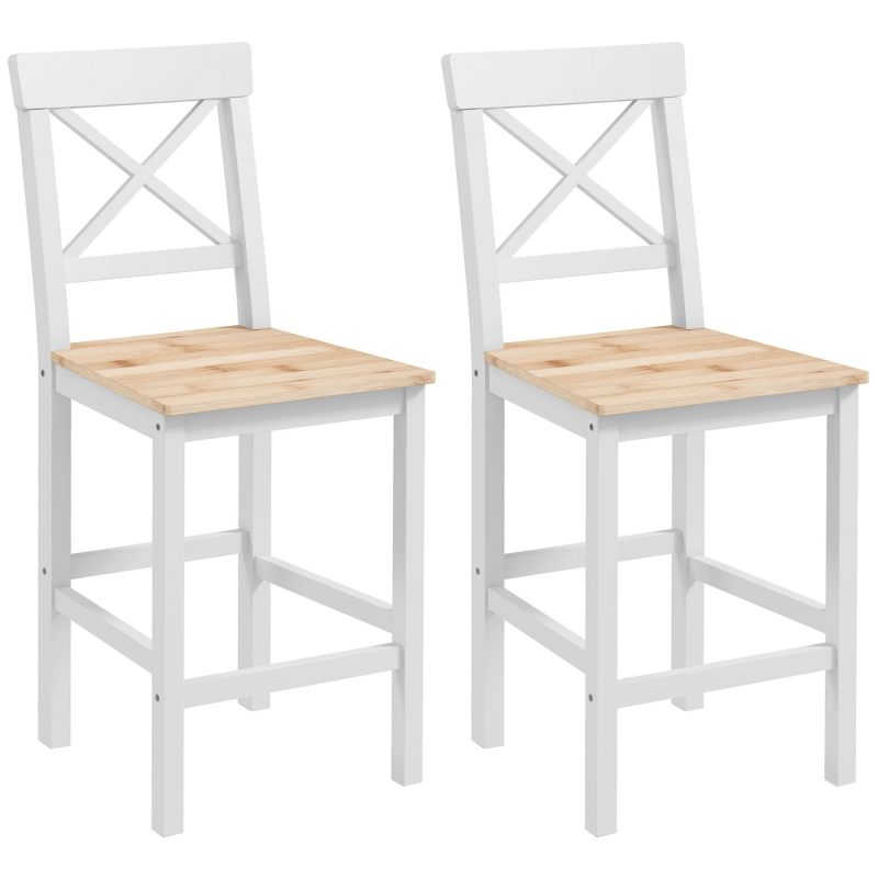 HOMCOM Barhocker Set aus 2, Laudhaus-Thekenhocker, Barstühle aus Massivholz mit Kreuzrücken und Fußstütze für Küche, Natur Aosom – Bild 1 von 2