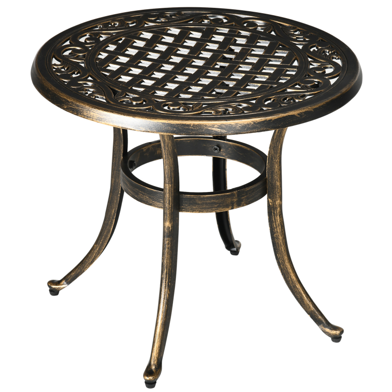Outsunny Beistelltisch Garten wetterfester Gartentisch mit Gussaluminiumrahmen, runder Balkontisch Kaffeetisch 60kg belastbar, Ø60x52,5H cm Sofatisch für Outdoor Indoor Balkon Terrasse Büro Bronze Aosom – Bild 1 von 2