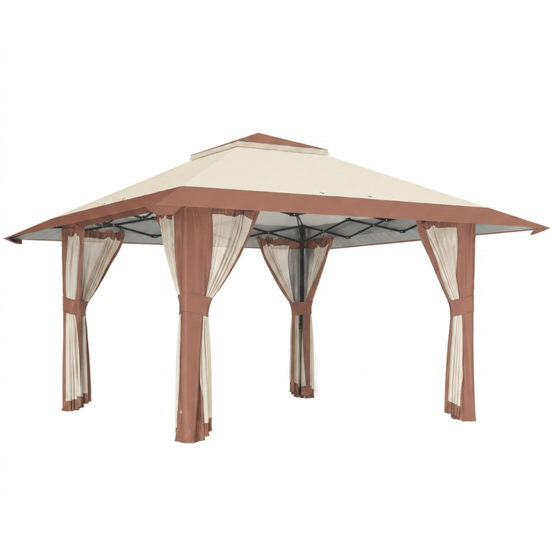 Outsunny Pavillon 4x4m Wasserdicht Höhenverstellbar Pop-up Faltpavillon mit Netzwänden UV 50+ Faltbar Partyzelt Gartenzelt mit Tragetasche Sandsäcke Gartenpavillon für Camping Garten Festival, Beige Aosom – Bild 1 von 2