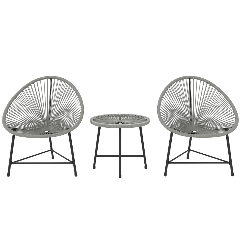 Outsunny Polyrattan Gartenmöbel Set, Outdoor Lounge Balkonmöbel für 2 Personen, 3-teilig Sitzgruppe mit 2 Stühle, Tisch, wetterfest Gartenlounge für Garten, Terrasse Balkon, Grau Aosom – Bild 1 von 2