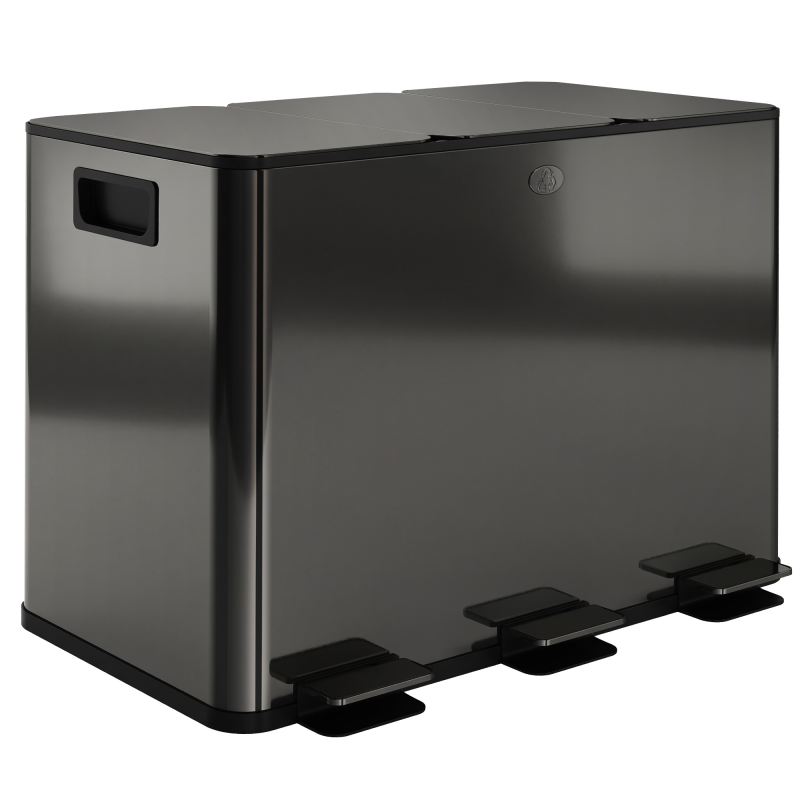 HOMCOM Mülleimer 3 x 15L Abfalleimer aus Edelstahl Mülltrennsystem mit Softclose Deckel und Herausnehmbare Inneneimer, Treteimer mit Deodorant-Fächern für Wohnzimmer, Büro, Schwarz Aosom – Bild 1 von 2