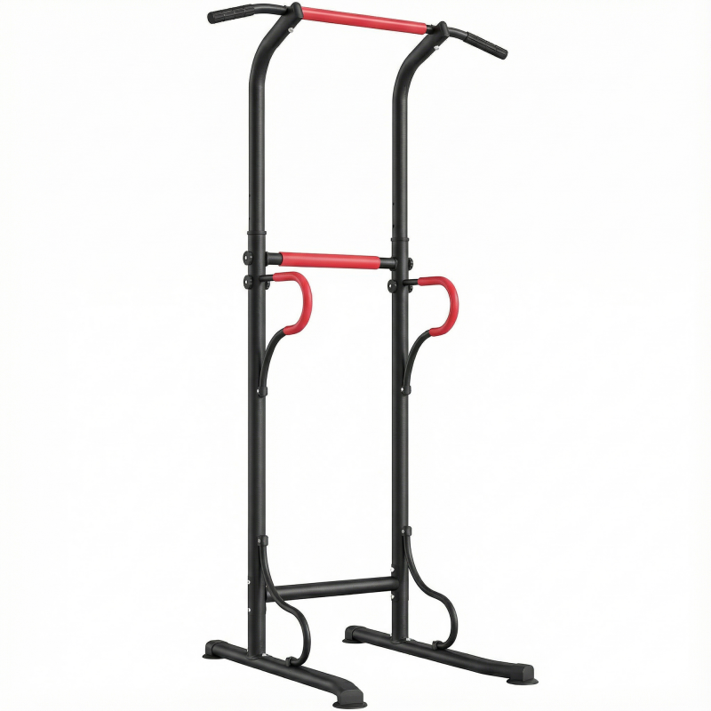 HOMCOM Fitnessstation mit Multifunktionen Klimmzugstange Römischer Stuhl verstellbare Höhe Stahl Schwarz Rot Aosom – Bild 1 von 2