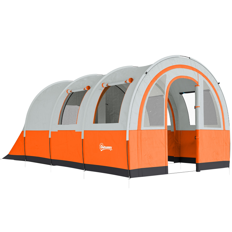 Outsunny Tunnelzelt, Campingzelt für 6 Personen, mit 2 Räumen, Lichthaken, Gruppenzelt mit Tragetasche, 3000mm Wasserabweisend Familienzelt, für Garten, Campingplatz, Cremeweiß Aosom – Bild 1 von 2