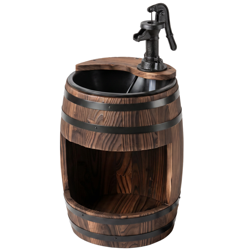 Outsunny Gartenbrunnen Zierbrunnen mit Wasserfall aus Tannenholz und Metall, Dunkelbraun, Ø32x58,5cm für Garten & Terrasse Aosom.de – Bild 1 von 2