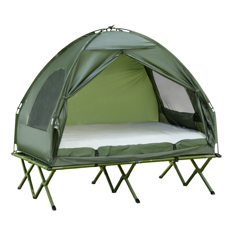 Outsunny Erhöhtes Campingbett mit Kuppelzelt und Luftmatratze inkl. Pumpe, Taft, grün, 193 x 136 x 178 cm für Outdoor Abenteuer Aosom.de – Bild 1 von 2