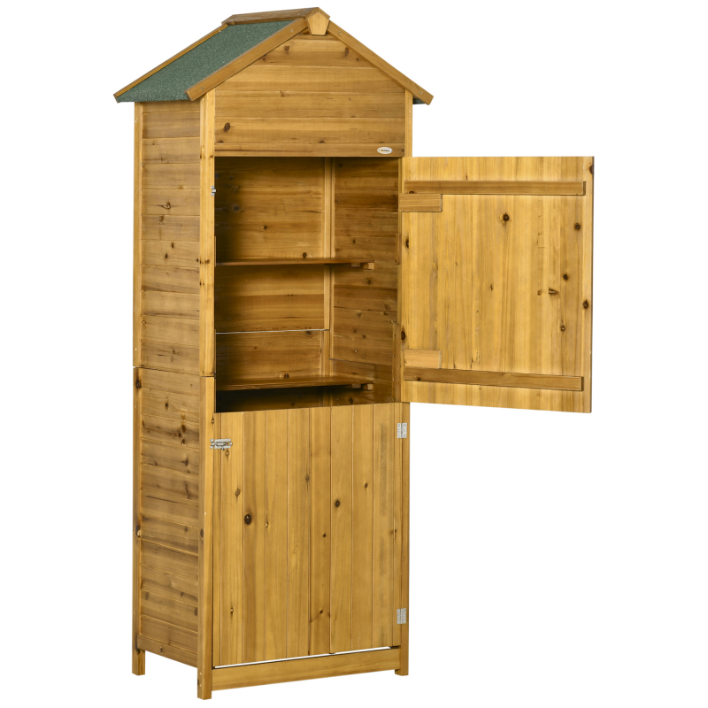 Outsunny Gerätehaus aus Naturholz, Geräteschrank, Gartenschrank, Gartenhaus, Geräteschuppen, 2 Regale, wetterfest, 2 Türen, 79 x 49 x 191,5cm Aosom – Bild 1 von 2