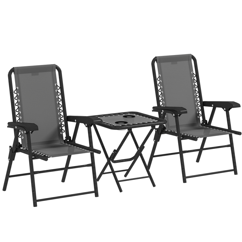 Outsunny Bistro Set 3-teilig aus Stahl Wetterfest Gartenmöbel Set mit klappbar Bistrotisch Becherhalter Gartenstühlen Outdoor Balkonmöbel Set Sitzgruppe Balkonset Gartengarnitur Dunkelgrau Aosom – Bild 1 von 2