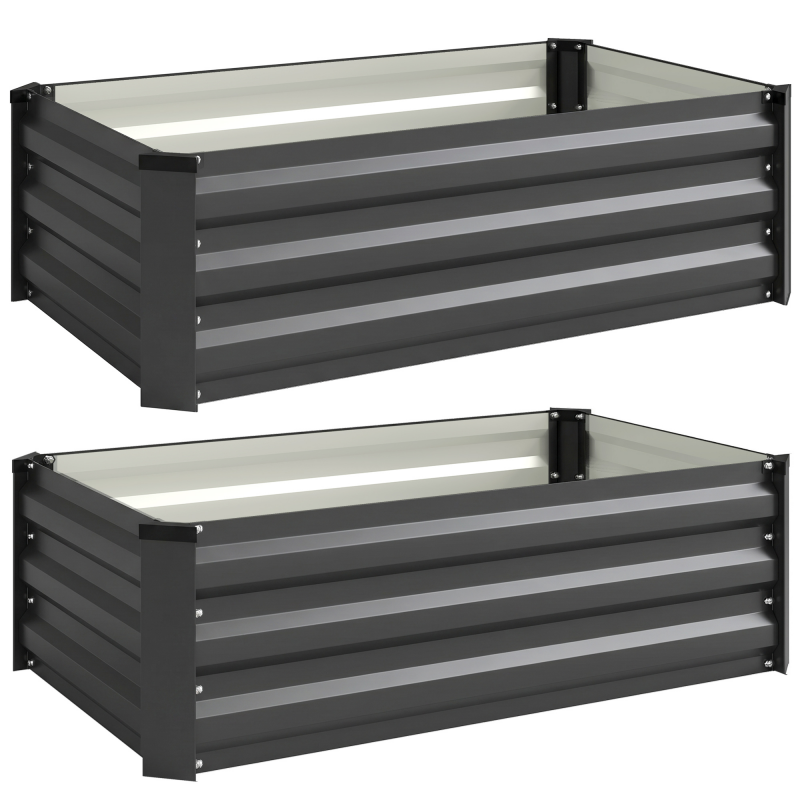 Outsunny Hochbeet 2er-Set, Pflanzkasten, Blumenkasten, rostfrei Pflanzkübel, Blumenkübel für Terrasse, Balkon, verzinkter Stahl, Dunkelgrau, 100 x 60 x 30 cm Aosom – Bild 1 von 2