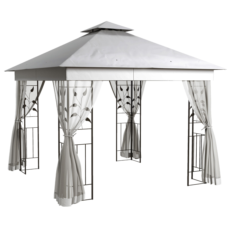 Outsunny Pavillon mit Doppeldach, 3x3 m Wasserabweisend Stabil Winterfest Gartenpavillon mit Moskitonetz, Garten Pavillon aus Stahl, Partyzelt für Garten, Terrasse, Hellgrau Aosom – Bild 1 von 2
