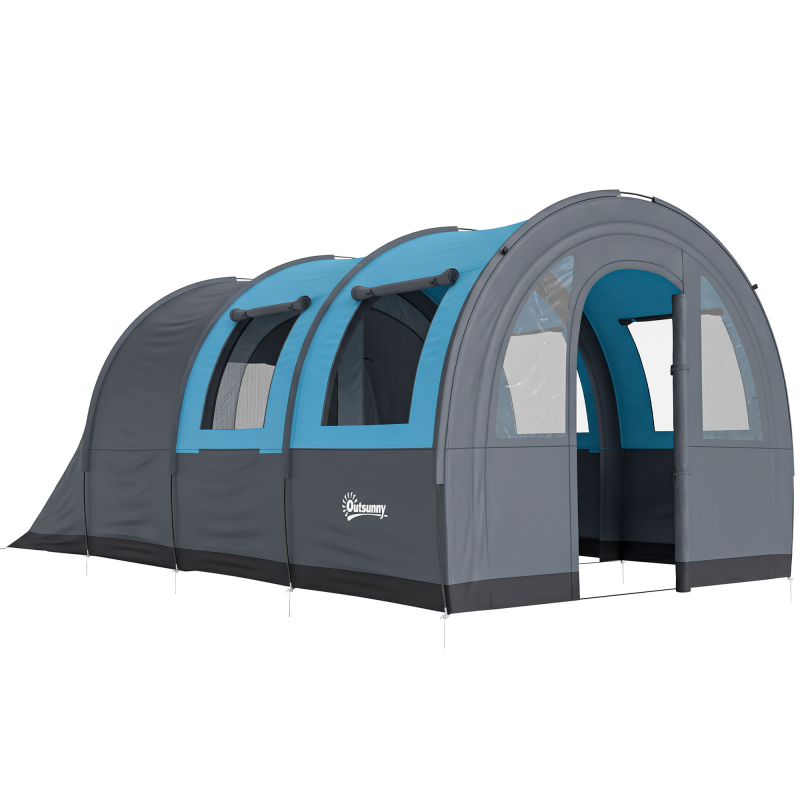 Outsunny Tunnelzelt Campingzelt für 6 Personen mit 2 Räumen und Lichthaken, Gruppenzelt mit Tragetasche, 3000mm Wassersäule, Familienzelt grau Aosom.de – Bild 1 von 2
