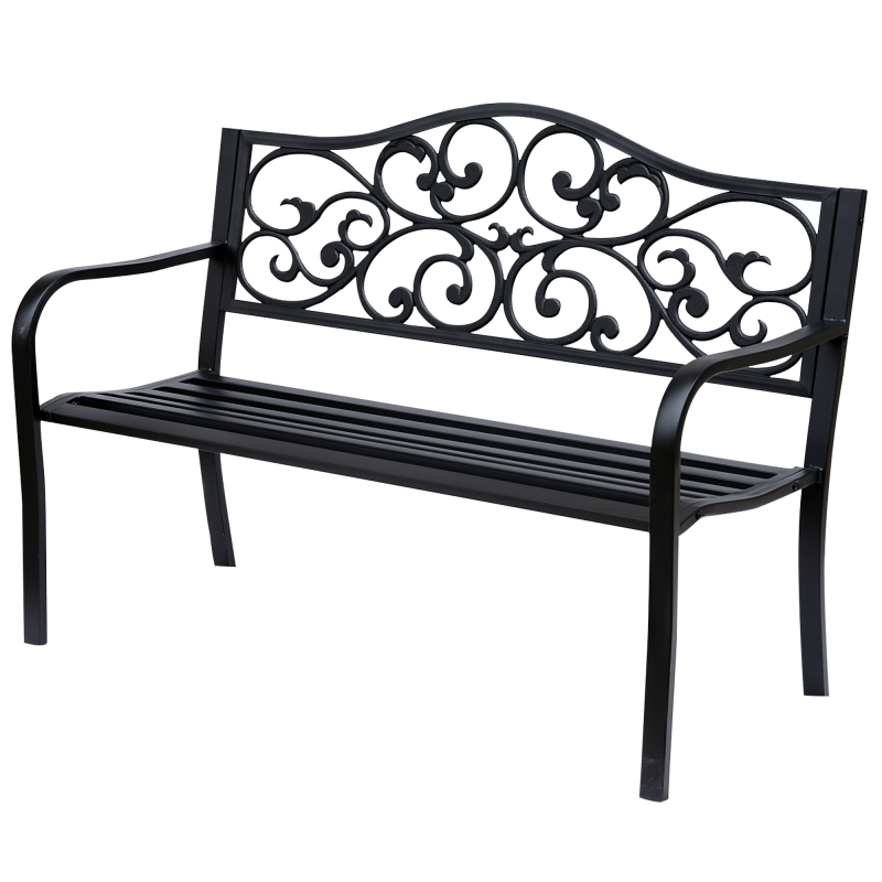 Outsunny Gartenbank 3-Sitzer Stahlbank mit Armlehnen aus Gusseisen Schwarz 127x60x89cm für Garten Terrasse Balkon Aosom.de – Bild 1 von 2