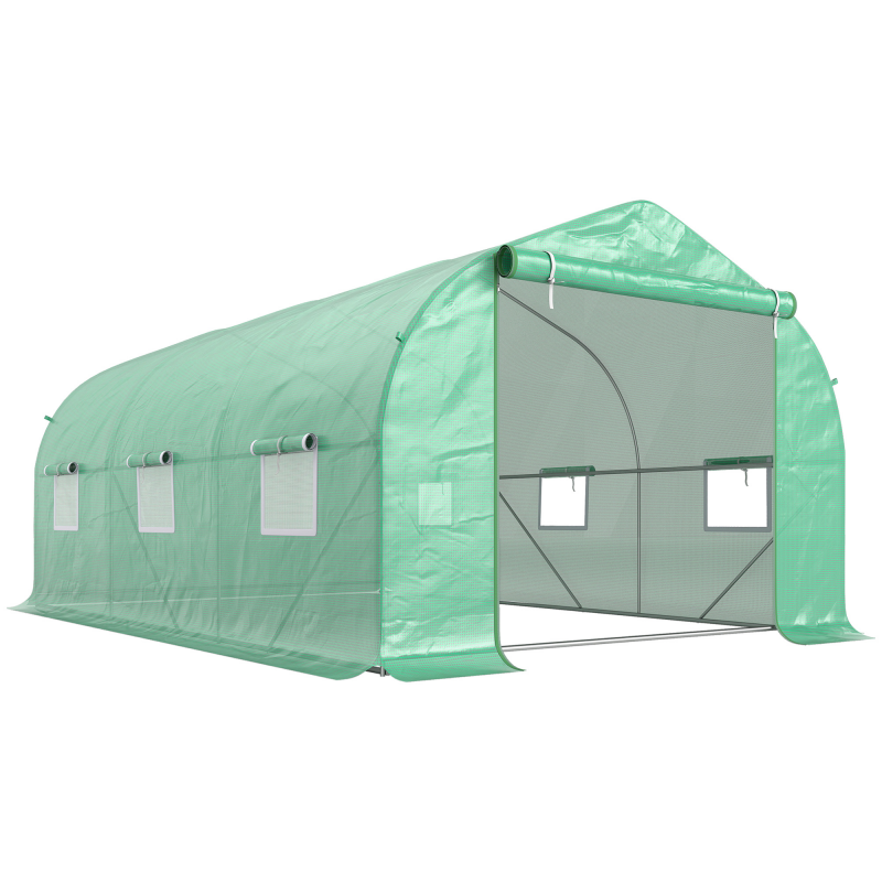 Outsunny Folien Gewächshaus Foliengewächshaus Treibhaus Frühbeet Pflanzenhaus Tomatenhaus Giebeldach 450 × 300B × 205H cm Aosom – Bild 1 von 2