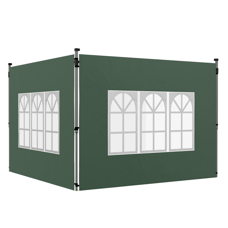 Outsunny 2er-Set Seitenteile für Pavillon 3x3/3x4 m, Seitenwand mit Fenster, wasserdicht Seitenwände aus Oxfordstoff, als Windschutz und Sichtschutz für Partyzelt, Grün Aosom – Bild 1 von 2