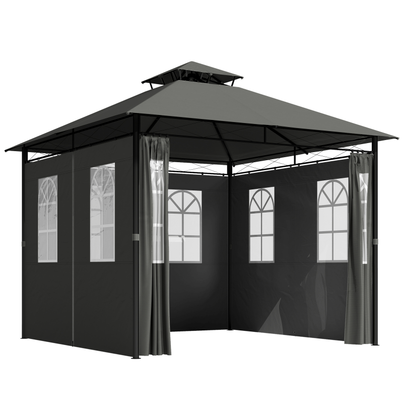 Outsunny Pavillon 3 x 3 m Gartenzelt mit Seitenwand und Doppeldach wetterfestes Festzelt aus Metall in Dunkelgrau für Gartenpartys Aosom.de – Bild 1 von 2
