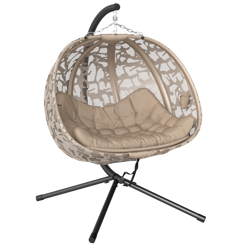 Outsunny Hängesessel 2 Sitzer Hängestuhl mit Kissen klappbare Hängeschaukel bis 240 kg belastbar Polyester Stahl Sandfarbe Aosom.de – Bild 1 von 2