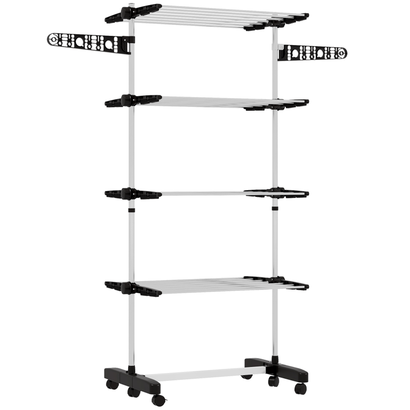 HOMCOM Wäscheständer mit Rollen Wäschetrockner Turm, Standtrockner mit Klappbarem Flügel, Wäscheturm für Indoor, Outdoor, Stahl 142 x 55 x 172 cm, Schwarz Aosom – Bild 1 von 2