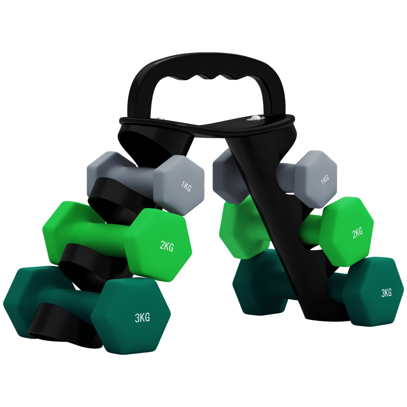SPORTNOW Hanteln Set 6 Kurzhanteln mit Klappbarem Hantelständer, 2 x 1kg, 2 x 2kg, 2 x 3kg Hexagon-Hanteln, Kugelhantel für Fitness, Gymnastik, Zuhause Aosom – Bild 1 von 2
