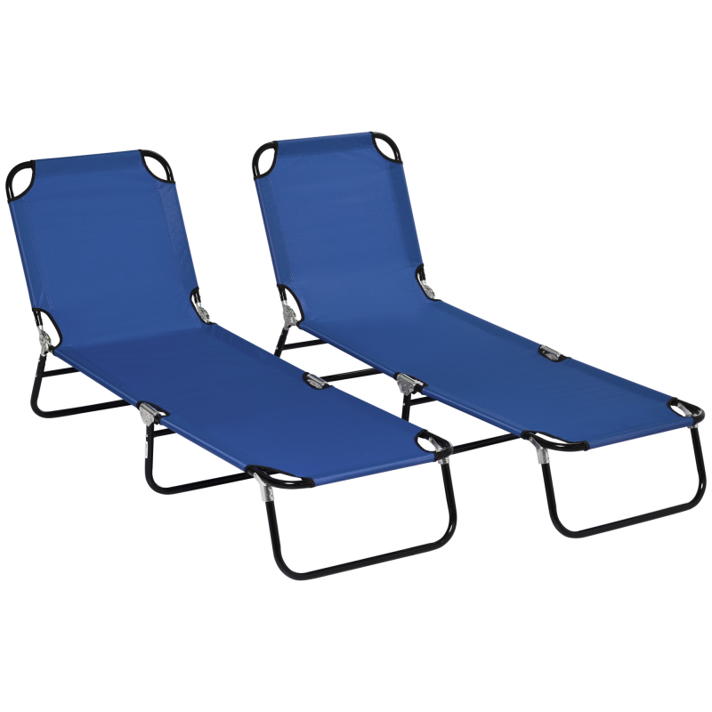 Outsunny 2er Set Sonnenliege klappbar Gartenliege mit 5-Fach höhenverstellbarer Rückenlehne wetterfest Outdoor Liegestuhl bis 120kg belastbar Strandliege für Pool, Strand Blau Aosom – Bild 1 von 2