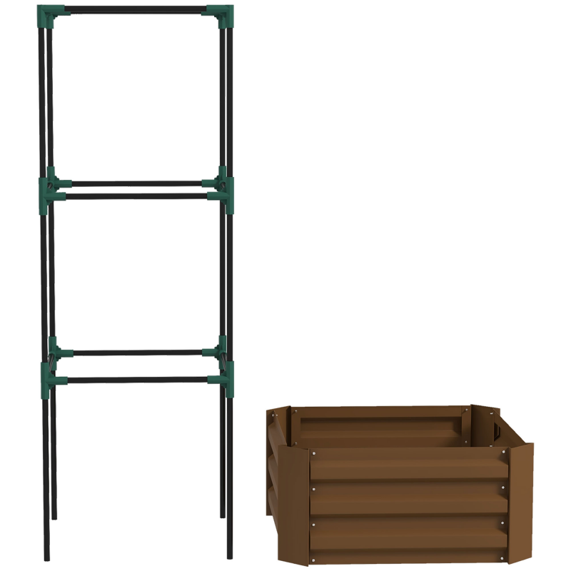Outsunny Hochbeet mit Rankhilfe, Höhenverstellbar Blumenkasten mit Offenem Boden, Gemüsebeet, Pflanzkasten, Kräuterbeet für Garten, Balkon, Verzinkter Stahl, Braun, 61 x 61 x 140 cm Aosom – Bild 1 von 2