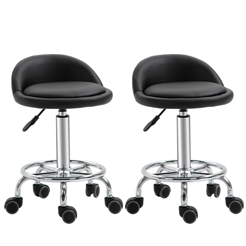 HOMCOM Rollhocker mit Rückenlehne 57-72 cm höhenverstellbar Drehhocker Arbeitshocker 360° drehbar Bürohocker für Büro Salon Massage Spa Schwarz Aosom – Bild 1 von 2