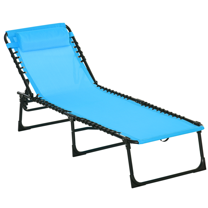 Outsunny Sonnenliege klappbar Gartenliege, Liegestuhl mit 4-Fach verstellbare Rückenlehne, wetterfeste Campingliege bis 120 kg belastbar, für Garten Strand Pool, Blau Aosom – Bild 1 von 2