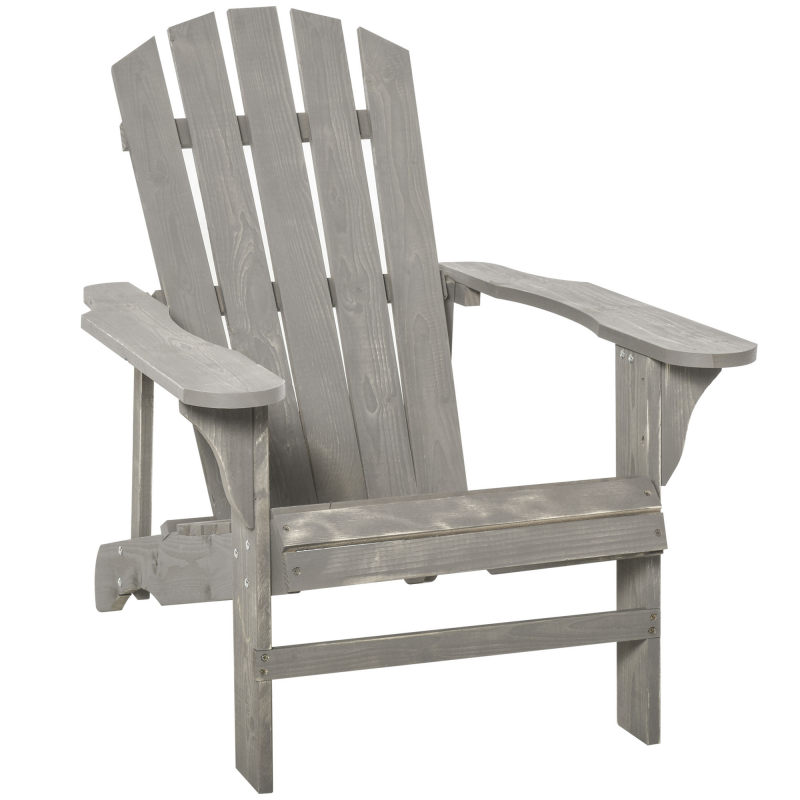Outsunny Adirondack Stuhl wetterfest Adirondack Chair aus Holz Outdoor Gartenstuhl mit Hoher Rückenlehne Armlehnen Balkonstuhl Gartensessel für Garten, Terrasse Balkon 78 x 89 x 88 cm Hellgrau Aosom – Bild 1 von 2