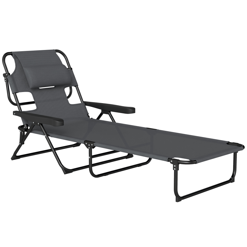 Outsunny Sonnenliege klappbar Gartenliege mit Lesefenster, Kopfkissen, Liegestuhl mit 4-Fach verstellbare Rückenlehne, wetterfeste Campingliege bis 120 kg belastbar, für Garten Strand Pool, Dunkelgrau Aosom – Bild 1 von 2