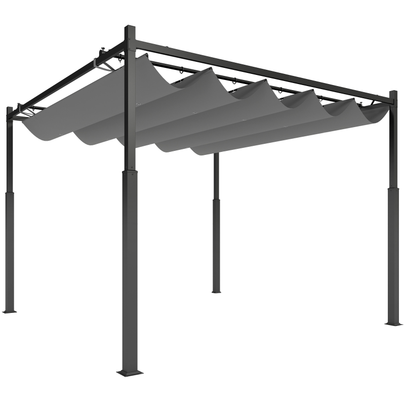 Outsunny Pergola ca. 3x3 m Freistehend Terrassenüberdachung mit Schiebedach, magnetisches Pad, 8 cm Säule, UV-beständig Überdachung Metall Gartenpavillon Sonnenschutz für Terrasse Garten Grau Aosom – Bild 1 von 2