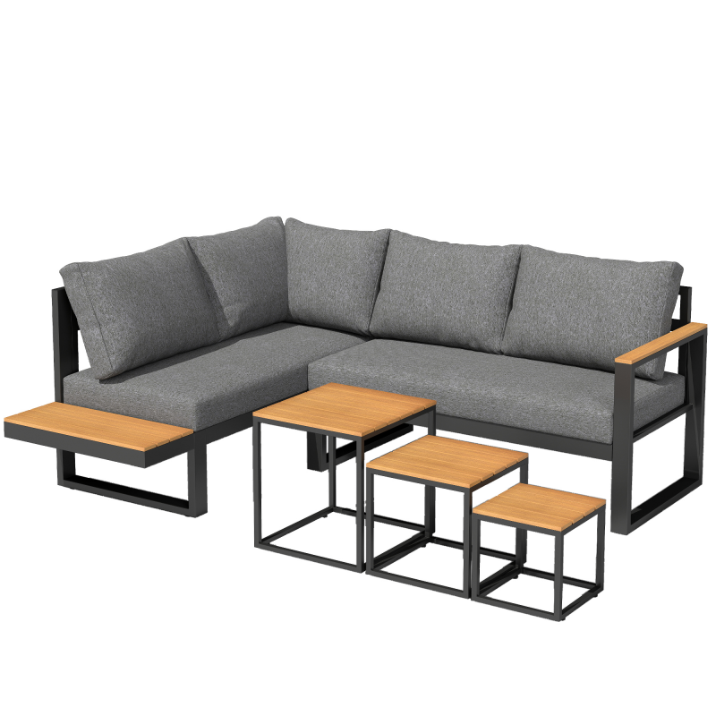 Outsunny 5-tlg Gartenmöbel Set Gartengarnitur mit Ecksofa & Doppelsofa Couchtisch Balkonmöbel Set mit Sitzkissen Gartenlounge Set Grau Aosom.de – Bild 1 von 2