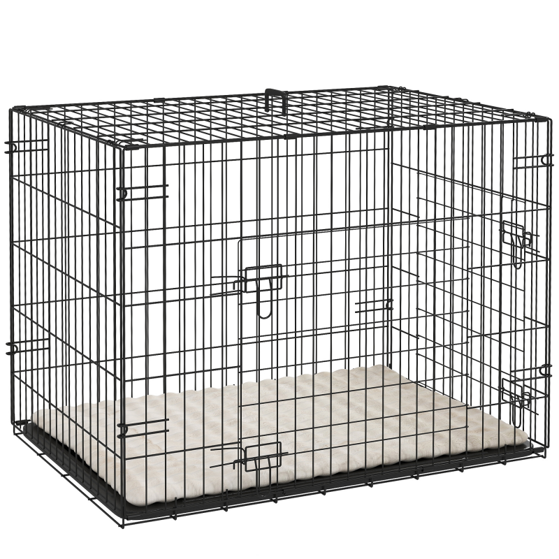 PawHut Hundebox klappbar mit 2 Türen, Transportbox mit ausziehbare Bodenschale Kissen Hundetransportbox Drahtkäfig für kleine Hunde 75 x 48,5 x 53 cm Schwarz Aosom – Bild 1 von 2