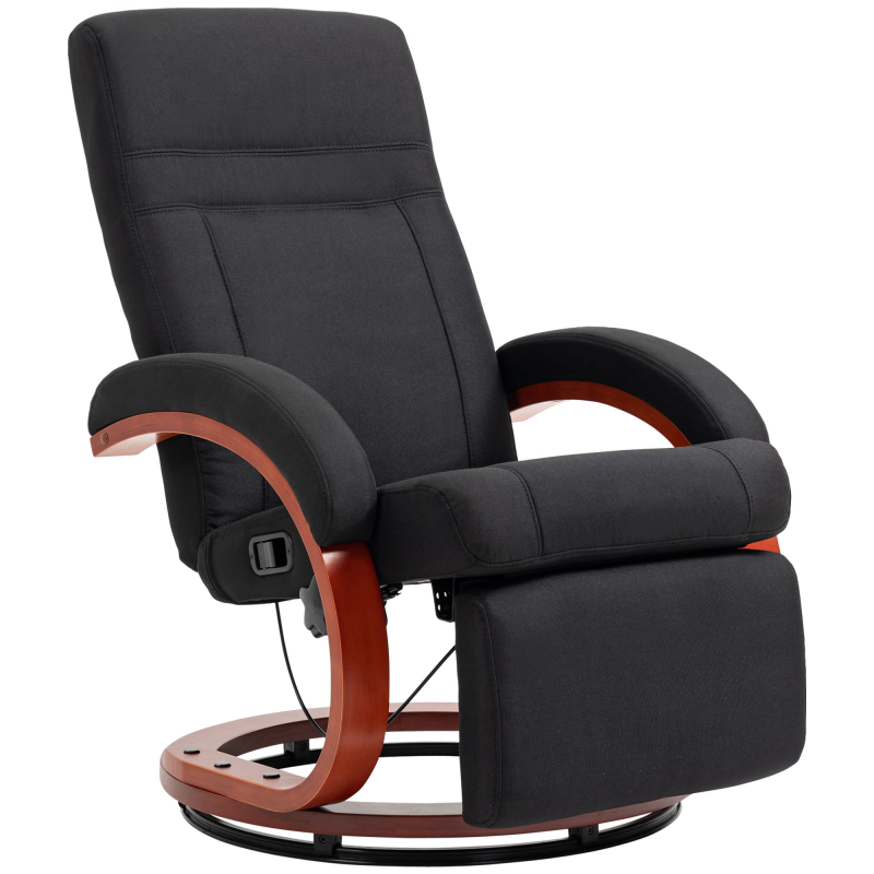 HOMCOM Relaxsessel mit Liegefunktion Fernsehsessel mit hoher Rückenlehne ergonomische Armlehne Fußstütze Holzbasis Leinenoptik, Ruhesessel Liegesessel TV-Sessel für Wohnzimmer Schlafzimmer Schwarz Aosom – Bild 1 von 2