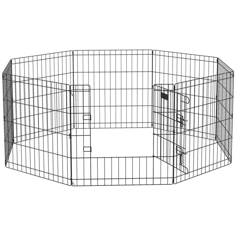 PawHut Welpenlaufstall 8-TLG Welpenauslauf mit 8 Gitterplatten Tür flexibel Schutzplane Freilaufgehege 61cm hoch Hundelaufstall für Haustiere Hund Katze Welpe Laufgitter für drinnen und draußen Aosom – Bild 1 von 2