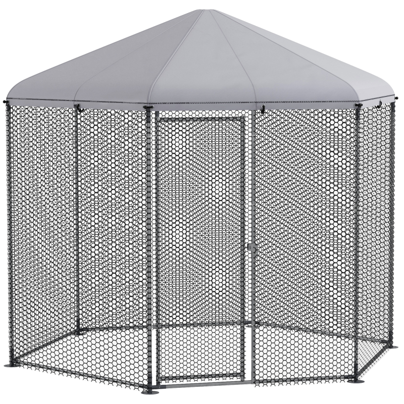 PawHut Hühnergehege Hühnervoliere Hexagon Außenbereich 5 m² - eingezäunter Bereich 2,8L x 2,45B x 2,46H - überdachter Raum - verzinkter Stahl - 5/8 Hühner Aosom – Bild 1 von 2