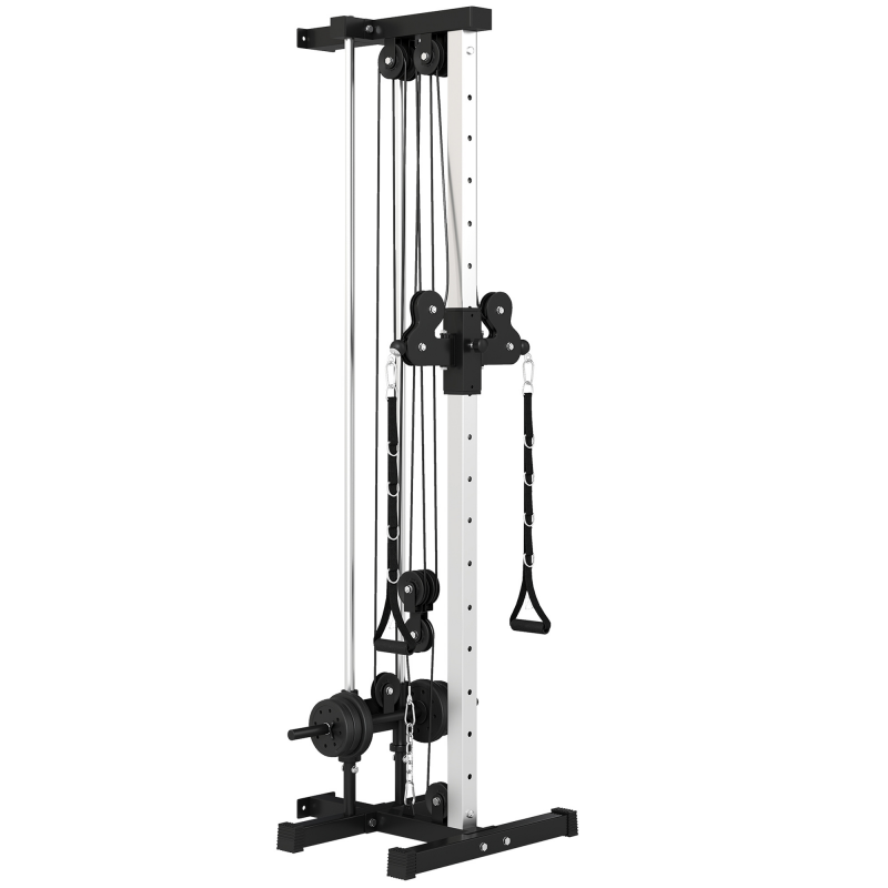SPORTNOW Kraftstation höhenverstellbar 25-165 cm mit Dual-Pulley-Systemen Adaptern Multifunktionale Trainings-Gerät max. 120 kg, für Heimtraining 62 x 60 x 200 cm Schwarz Aosom – Bild 1 von 2