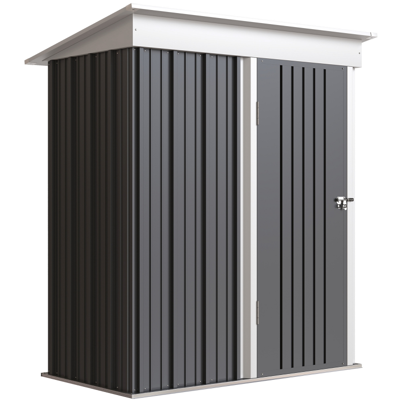 Outsunny Metall Gerätehaus 1,36m² 161 x 95 x 181cm Geräteschuppen mit Pultdach Fundament verstellbare Regale Abschließbarer Tür wetterfest Gartenhaus Outdoor Garten Schuppen für Außenbereich Aosom – Bild 1 von 2