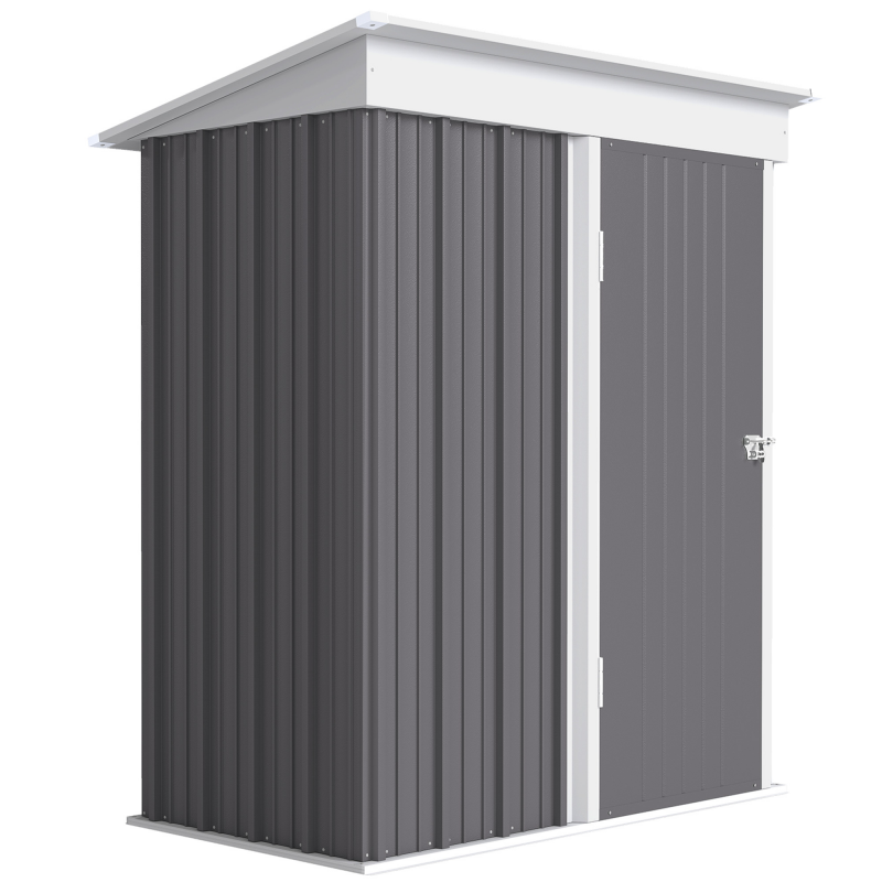 Outsunny Metall Gerätehaus 1,36m² 161 x 95 x 181cm Geräteschuppen mit Pultdach Fundament verstellbare Regale Abschließbarer Tür wetterfest Gartenhaus Outdoor Garten Schuppen für Außenbereich Aosom – Bild 1 von 2