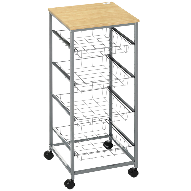 HOMCOM Servierwagen Küchenwagen mit Metallkörben 36,5 x 36,5 x 89 cm Küchentrolley Beistellwagen Silber für Küche & Esszimmer Aosom.de – Bild 1 von 2