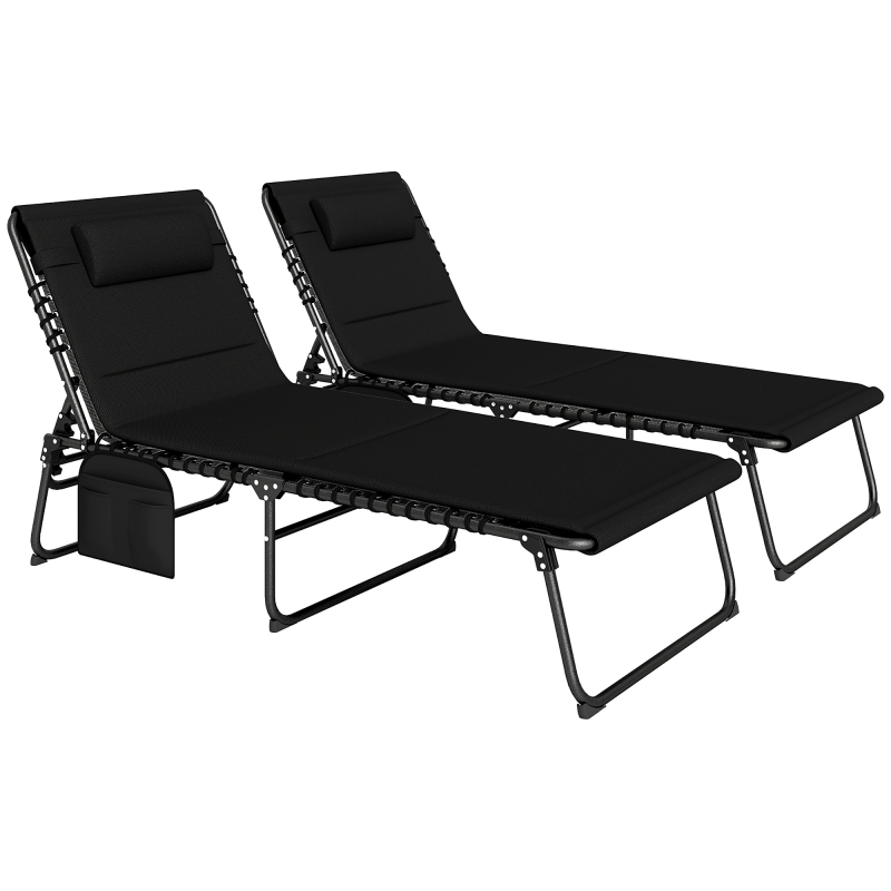 Outsunny 2er Set Sonnenliege klappbar Gartenliege mit Kopfkissen 5-Fach höhenverstellbarer Rückenlehne Seitentasche Liegestuhl bis 120kg belastbar Outdoor Relaxliege für Pool, Strand Schwarz Aosom – Bild 1 von 2