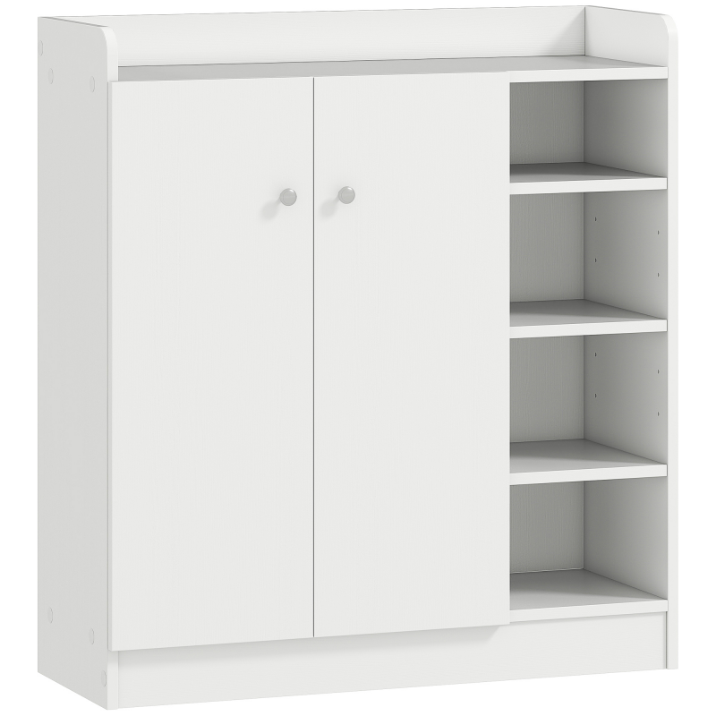 HOMCOM Schuhschrank Schuhregal Kommode mit 2 Türen und 4 Fächern für Diele in Weiß 83x30x90cm, platzsparend & modern Aosom.de – Bild 1 von 2