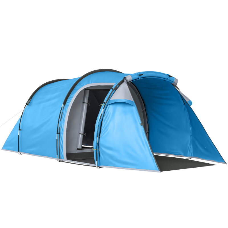 Outsunny Tunnelzelt für 2-3 Personen 190T Campingzelt mit Heringen, Glasfaser & Polyester, Hellblau, 426x206x154cm Aosom – Bild 1 von 2