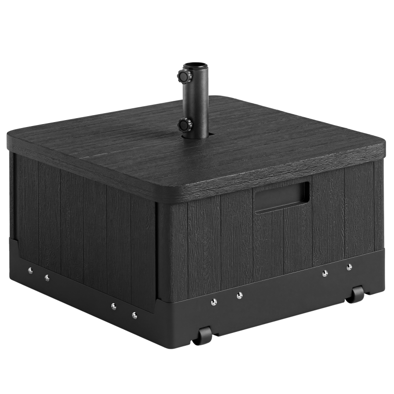 Outsunny Sonnenschirmständer bis 80 kg Sand befüllbar 3-in-1 Sonnenschirmfuß, Beistelltisch mit Griff, Rollen, Hochbeet, für Ø38/48 mm Schirmstangen Ständer für Garten, Balkon, Schwarz Aosom – Bild 1 von 2