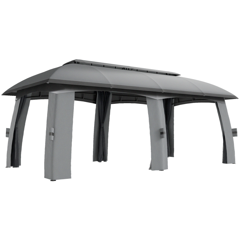 Outsunny Gartenpavillon 3 x 6 m Partyzelt mit Doppeldach & Seitenwänden, Fliegennetze für bis zu 15 Personen, verzinkter Metall, dunkelgrau Aosom.de – Bild 1 von 2
