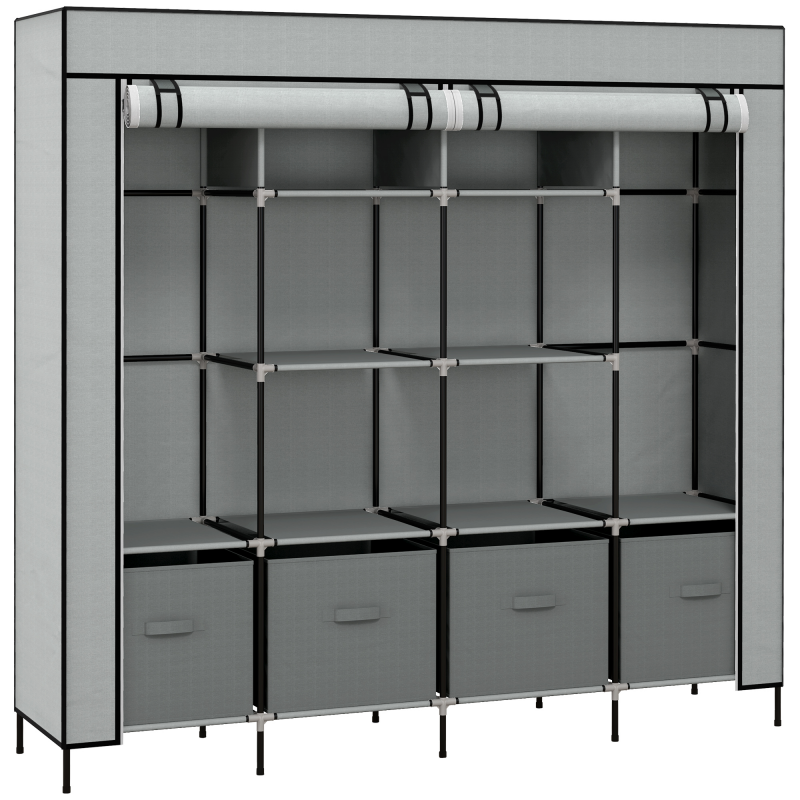 HOMCOM Stoffschrank Kleiderschrank mit Kleiderstange 10 Fächer 4 Schubladen Garderobe Vlies-Optik dunkelgrau für Schlafzimmer & Flur Aosom.de – Bild 1 von 2