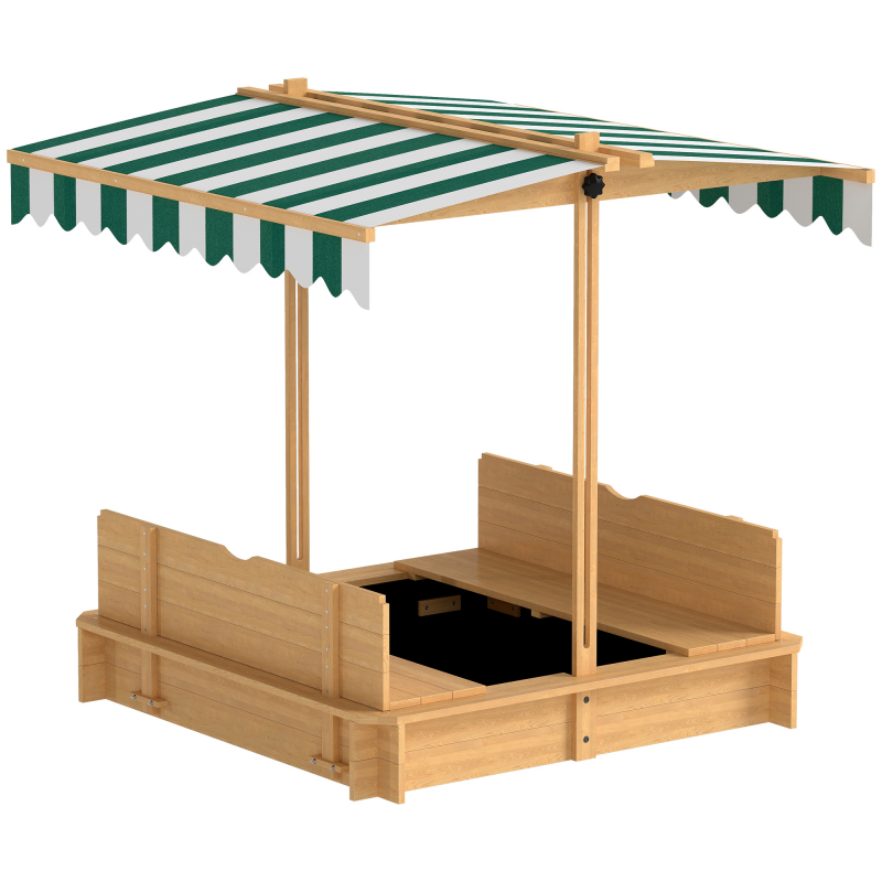 Outsunny Sandkasten 106x106 cm Kinder Sandbox mit höhenverstellbar Abdeckung, Sandkiste aus Holz mit Sitzbänken Rücklehnen für Outdoor Garten Terrasse Balkon Aosom – Bild 1 von 2