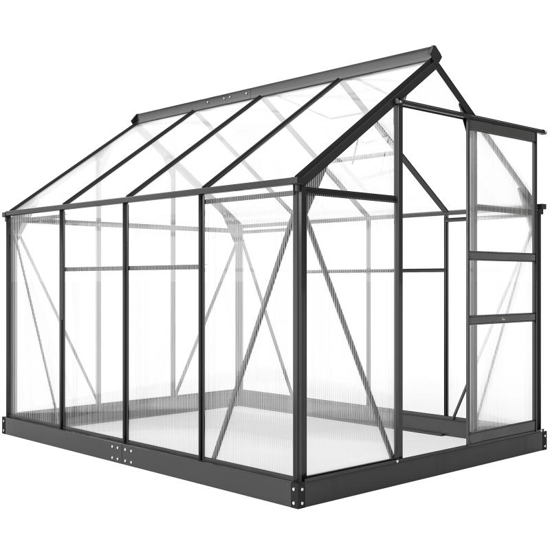 Outsunny Gewächshaus Aluminium 4,79m² 190x252x201cm mit Fundament Dachfenster Schiebetür 4 mm Platten, UV-beständig Treibhaus Aufzucht Tomatenhaus Pflanzenhaus Frühbeet für Garten Outdoor Aosom – Bild 1 von 2